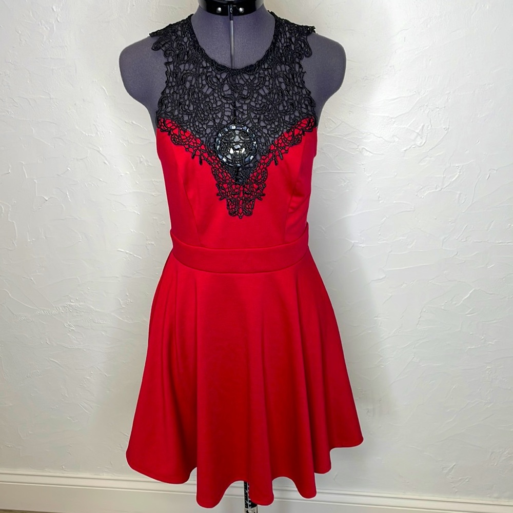Material Girl Red and Black Lace Midi Dress